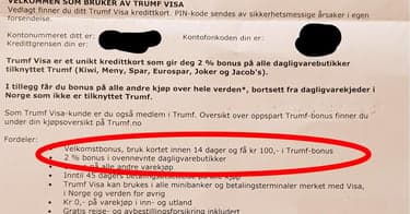 Har du fått Trumf VISA og glemt å sjekke om du fikk velkomstbonus?
