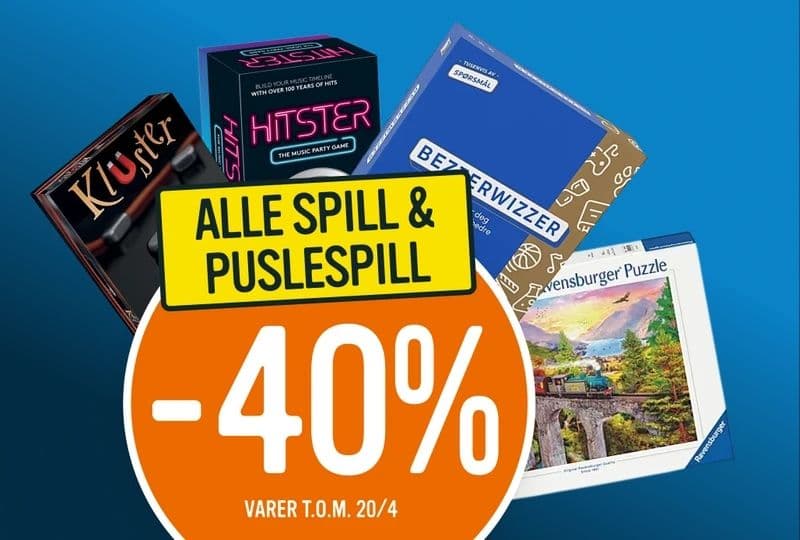 Husk spill og puslespill til påske! 40% rabatt hos ARK
