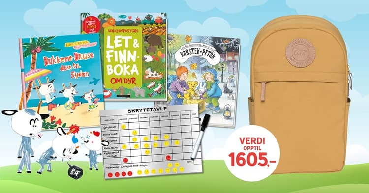 Få Beckmann sekk, belønningstavle og tre bøker i velkomstgave