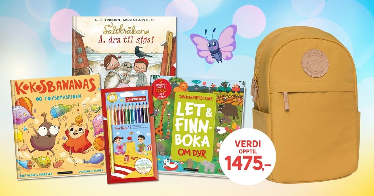 Få Beckmann barnehagesekk, fargeblyanter og barnebøker