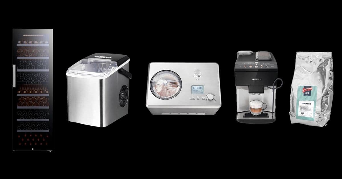 Vinn vinkjøleskap, isbitmaskin, iskremmaskin og espressomaskin
