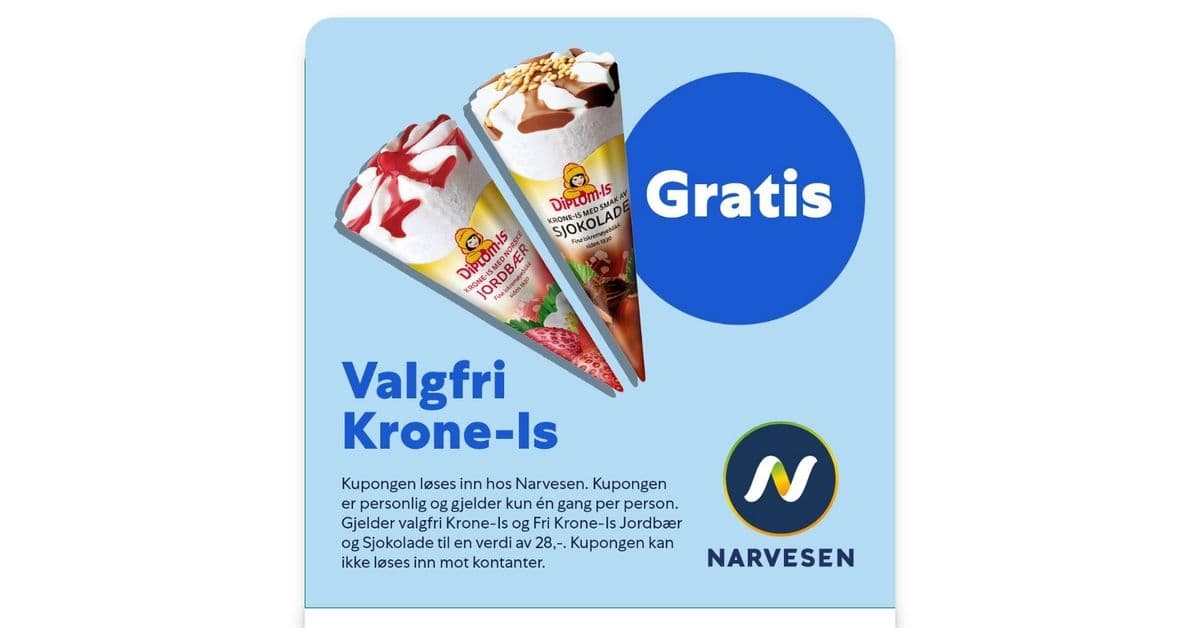 Få gratis Krone-Is fra Diplom-Is hos Narvesen