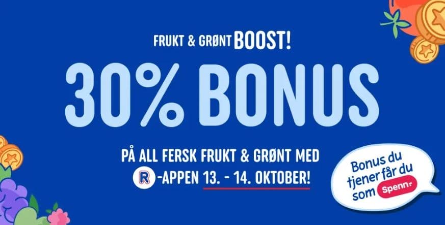Rema 1000 med 30% bonus på frukt og grønt