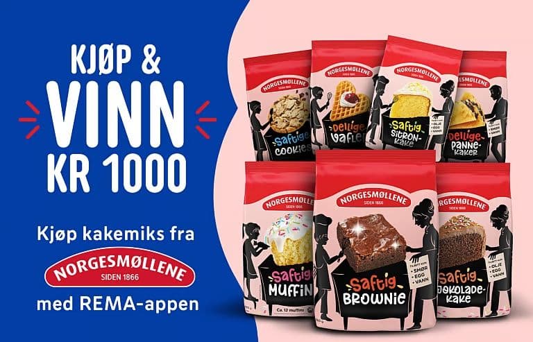 Kjøp kakemiks fra Norgesmøllene og vinn gavekort på 1 000 kr - hele 50x vinnere