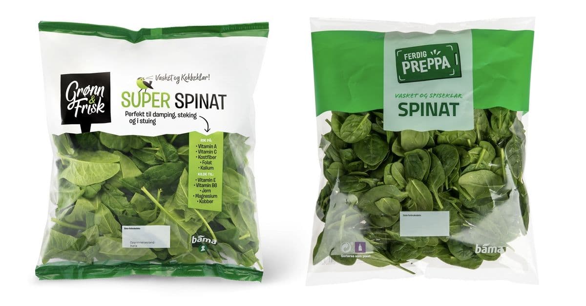 BAMA tilbakekaller poser med vasket spinat