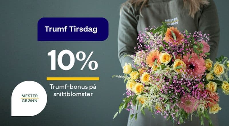 Mester Grønn:10% Trumf-bonus hver tirsdag på snittblomster