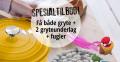 Få påskepakke med gul støpejernsgryte, pynt og gryteunderlag