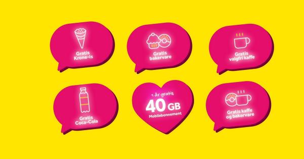 Vinn ett års gratis mobilabonnement med 40 GB eller kuponger på is, kaffe, Cola og bakervarer