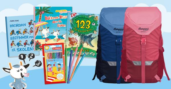 Få Berganssekk, fargeblyanter og bøker i stor barnehage- og skolepakke