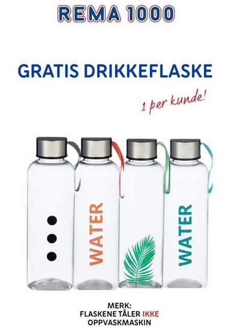 Gratis drikkeflaske hos Rema 1000