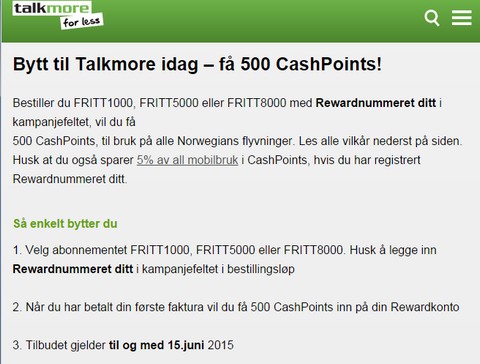 Bytt til Talkmore - få 500 kroner fra Norwegian